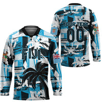 Custom Fijian Rugby Hockey Jersey Grunge Palm Stylized
