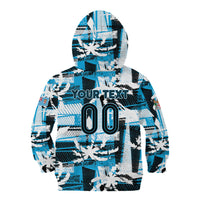 Custom Fijian Rugby Kid Hoodie Grunge Palm Stylized