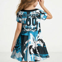 Custom Fijian Rugby Kid Short Sleeve Dress Grunge Palm Stylized