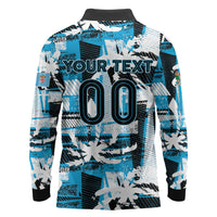 Custom Fijian Rugby Long Sleeve Polo Shirt Grunge Palm Stylized