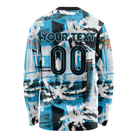 Custom Fijian Rugby Long Sleeve Shirt Grunge Palm Stylized