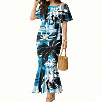 Custom Fijian Rugby Mermaid Dress Grunge Palm Stylized
