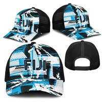Fijian Rugby Mesh Trucker Cap Grunge Palm Stylized