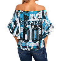 Custom Fijian Rugby Off Shoulder Wrap Waist Top Grunge Palm Stylized