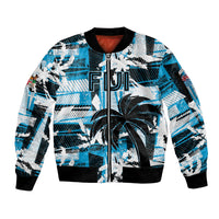 Custom Fijian Rugby Sleeve Zip Bomber Jacket Grunge Palm Stylized