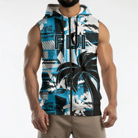 Custom Fijian Rugby Sleeveless Zip Hoodie Grunge Palm Stylized