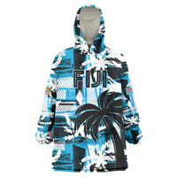 Custom Fijian Rugby Wearable Blanket Hoodie Grunge Palm Stylized