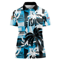 Custom Fijian Rugby Women Polo Shirt Grunge Palm Stylized