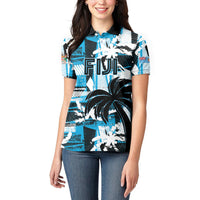 Custom Fijian Rugby Women Polo Shirt Grunge Palm Stylized