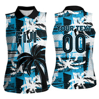 Custom Fijian Rugby Women Sleeveless Polo Shirt Grunge Palm Stylized