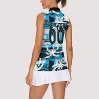 Custom Fijian Rugby Women Sleeveless Polo Shirt Grunge Palm Stylized