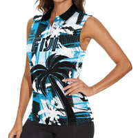 Custom Fijian Rugby Women Sleeveless Polo Shirt Grunge Palm Stylized