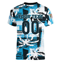 Custom Fijian Rugby Women V-Neck T-Shirt Grunge Palm Stylized