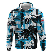 Custom Fijian Rugby Zip Hoodie Grunge Palm Stylized