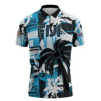 Custom Fijian Rugby Zipper Polo Shirt Grunge Palm Stylized
