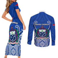 Samoa Rugby Couples Matching Short Sleeve Bodycon Dress and Long Sleeve Button Shirts Manu Samoa Go 2023 World Cup - Wonder Print Shop