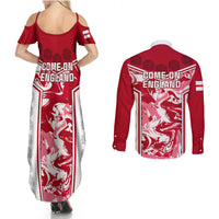 England Rugby Couples Matching Summer Maxi Dress and Long Sleeve Button Shirts The Red Rose Come On 2023 World Cup - Wonder Print Shop