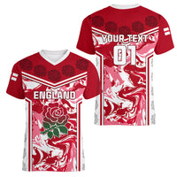 Custom England Rugby Women V Neck T Shirt The Red Rose Come On 2023 World Cup - Wonder Print Shop
