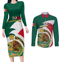 Personalised Mexico Independence Day Couples Matching Long Sleeve Bodycon Dress and Long Sleeve Button Shirts Mexican Aztec Pattern - Wonder Print Shop