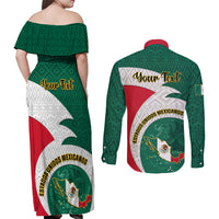 Personalised Mexico Independence Day Couples Matching Off Shoulder Maxi Dress and Long Sleeve Button Shirts Mexican Aztec Pattern - Wonder Print Shop