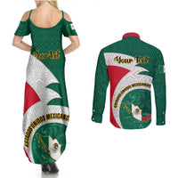 Personalised Mexico Independence Day Couples Matching Summer Maxi Dress and Long Sleeve Button Shirts Mexican Aztec Pattern - Wonder Print Shop