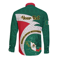 Personalised Mexico Independence Day Long Sleeve Button Shirt Mexican Aztec Pattern - Wonder Print Shop