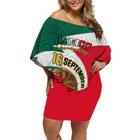 Personalised Mexico Independence Day Off Shoulder Short Dress Mexican Aztec Pattern - Wonder Print Shop