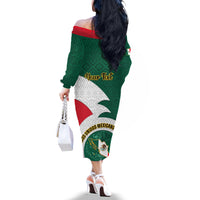 Personalised Mexico Independence Day Off The Shoulder Long Sleeve Dress Mexican Aztec Pattern - Wonder Print Shop