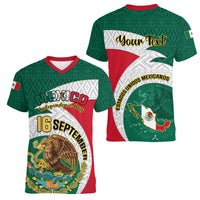 Personalised Mexico Independence Day Women V Neck T Shirt Mexican Aztec Pattern - Wonder Print Shop