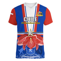 Chile Independence Day Women V Neck T Shirt Chilean Bellflower - Wonder Print Shop