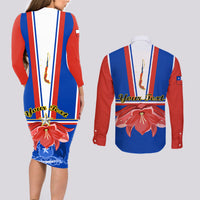 Personalised Chile Independence Day Couples Matching Long Sleeve Bodycon Dress and Long Sleeve Button Shirts Chilean Bellflower - Wonder Print Shop