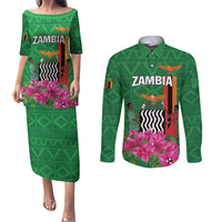 Personalized Zambia Couples Matching Puletasi and Long Sleeve Button Shirt Icitungu ca Zambia Bougainvillea - Wonder Print Shop