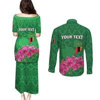 Personalized Zambia Couples Matching Puletasi and Long Sleeve Button Shirt Icitungu ca Zambia Bougainvillea - Wonder Print Shop