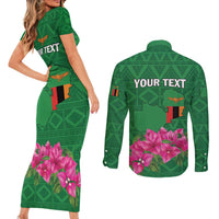 Personalized Zambia Couples Matching Short Sleeve Bodycon Dress and Long Sleeve Button Shirt Icitungu ca Zambia Bougainvillea - Wonder Print Shop