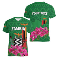 Personalized Zambia Women V-Neck T-Shirt Icitungu ca Zambia Bougainvillea - Wonder Print Shop