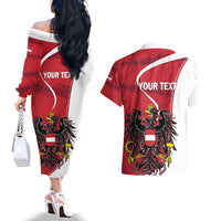 Personalized Austria National Day Couples Matching Off The Shoulder Long Sleeve Dress and Hawaiian Shirt Republik Osterreich Black Eagle - Wonder Print Shop