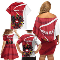 Personalized Austria National Day Family Matching Off Shoulder Short Dress and Hawaiian Shirt Republik Osterreich Black Eagle - Wonder Print Shop