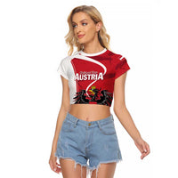 Personalized Austria National Day Raglan Cropped T Shirt Republik Osterreich Black Eagle - Wonder Print Shop