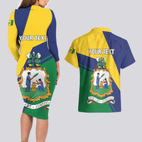 Personalized Saint Vincent and the Grenadines Couples Matching Long Sleeve Bodycon Dress and Hawaiian Shirt Pax et Justitia Cannonball Flower - Wonder Print Shop