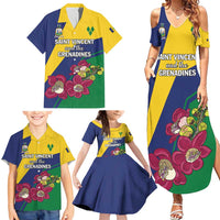 Personalized Saint Vincent and the Grenadines Family Matching Summer Maxi Dress and Hawaiian Shirt Pax et Justitia Cannonball Flower - Wonder Print Shop