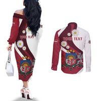 Personalized Latvia Couples Matching Off The Shoulder Long Sleeve Dress and Long Sleeve Button Shirt Dievs sveti Latviju