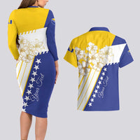 Personalized Bosnia and Herzegovina Couples Matching Long Sleeve Bodycon Dress and Hawaiian Shirt Stars With Golden Lily - Wonder Print Shop