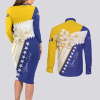 Personalized Bosnia and Herzegovina Couples Matching Long Sleeve Bodycon Dress and Long Sleeve Button Shirt Stars With Golden Lily - Wonder Print Shop