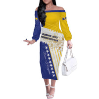 Personalized Bosnia and Herzegovina Family Matching Off The Shoulder Long Sleeve Dress and Hawaiian Shirt Stars With Golden Lily - Wonder Print Shop