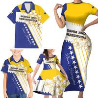 Personalized Bosnia and Herzegovina Family Matching Short Sleeve Bodycon Dress and Hawaiian Shirt Stars With Golden Lily - Wonder Print Shop