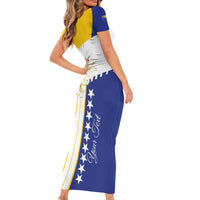 Personalized Bosnia and Herzegovina Family Matching Short Sleeve Bodycon Dress and Hawaiian Shirt Stars With Golden Lily - Wonder Print Shop