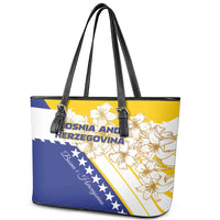 Bosnia and Herzegovina Leather Tote Bag Stars With Golden Lily - Wonder Print Shop