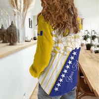 Personalized Bosnia and Herzegovina Women Casual Shirt Stars With Golden Lily - Wonder Print Shop