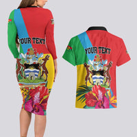 Personalised Barbuda Couples Matching Long Sleeve Bodycon Dress and Hawaiian Shirt Frigate Bird Tropical Style