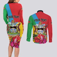 Personalised Barbuda Couples Matching Long Sleeve Bodycon Dress and Long Sleeve Button Shirt Frigate Bird Tropical Style